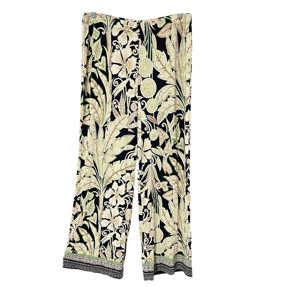 New Chico’s Travel Knit 2T 2 Tall Colorful Leaf Print Pull On Wide leg Pants